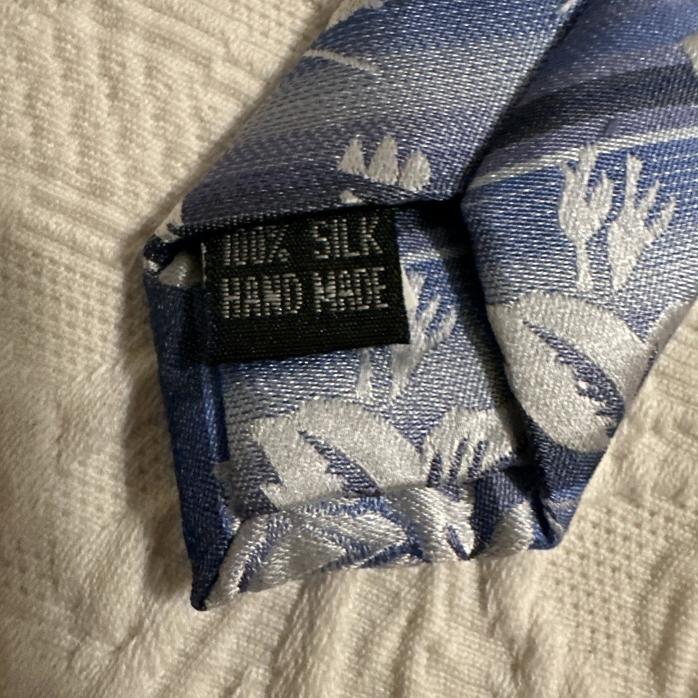 New EMILIO PONTI Handmade 100% Silk Tie Men's Blue White Floral Necktie Spring - Picture 6 of 8